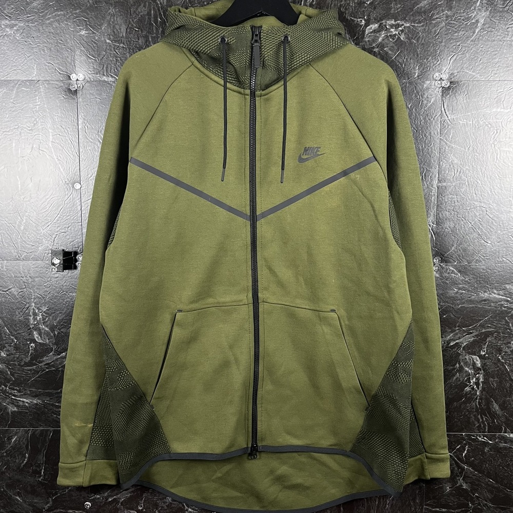 Nike Tech Fleece Men's Green Camo Zip Hoodie Large